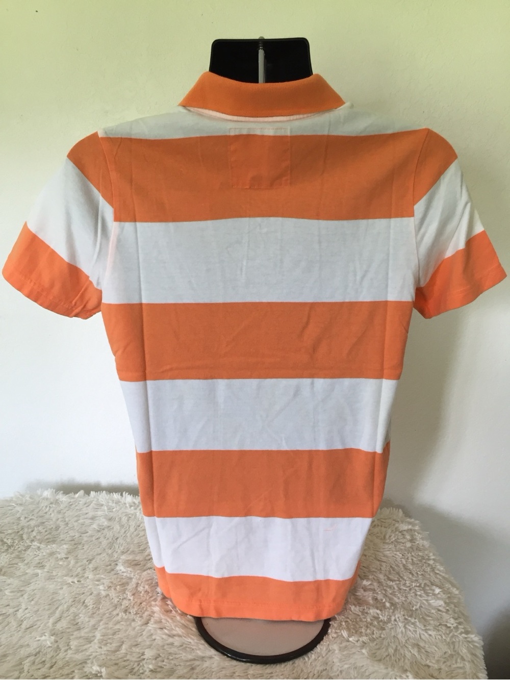 NWT Y2K HOLLISTER Mens/Dudes SS Striped Polo Shirt w/ Logo (Orange & White) - Picture 4 of 5
